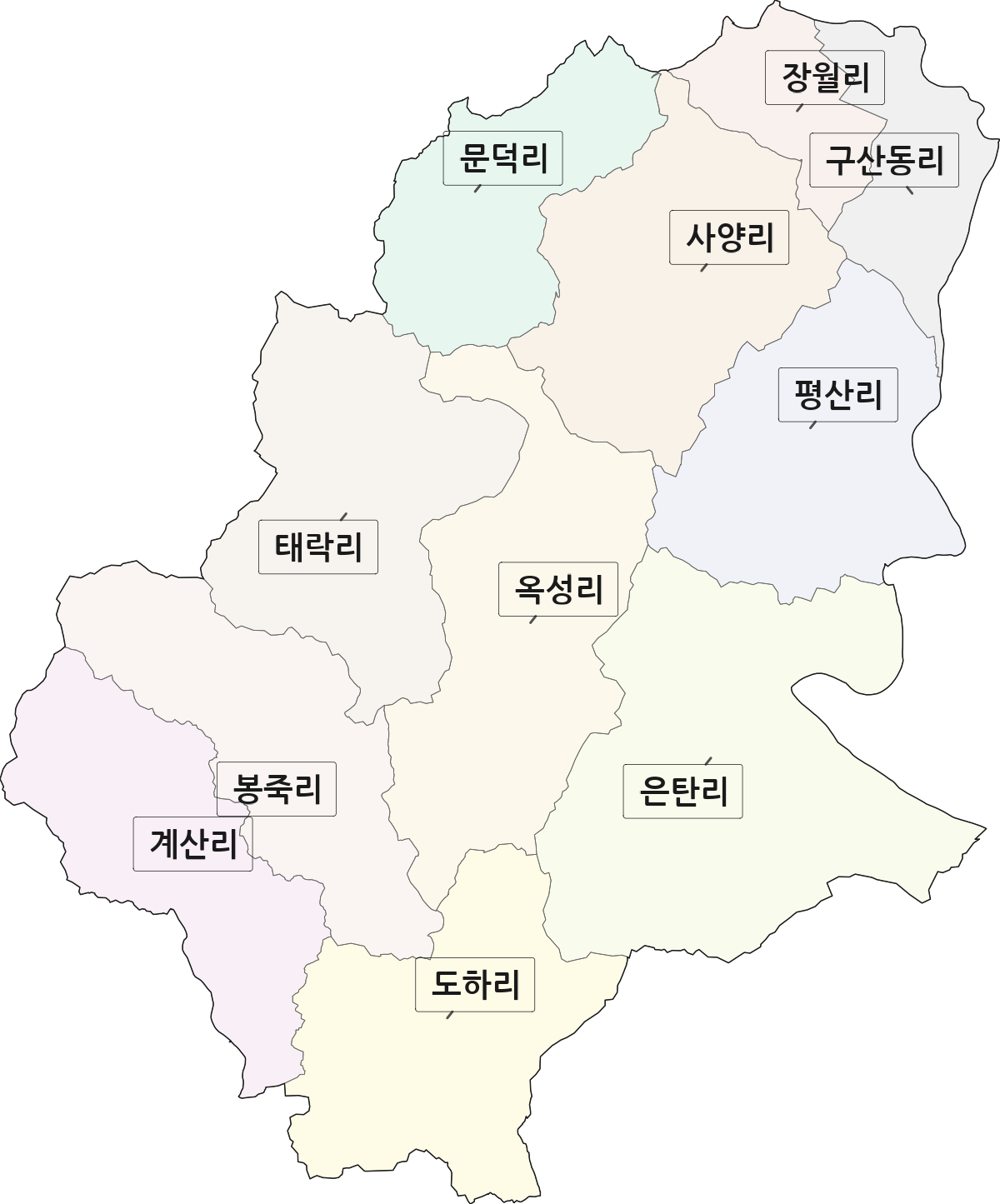 충청북도 진천군 문백면 법정동 리 구분 행정구역 경계 지도