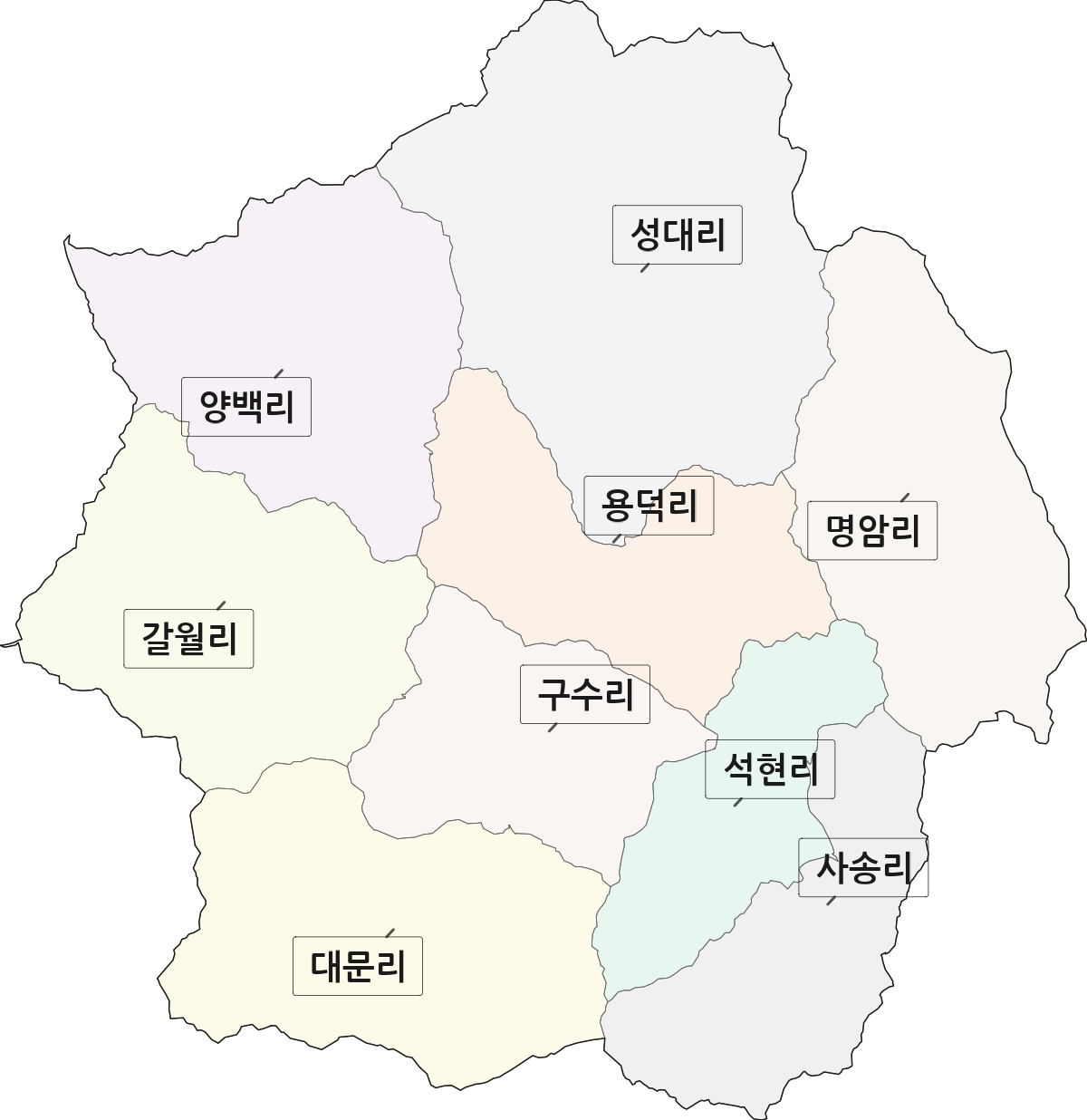 충청북도 진천군 백곡면 법정동 리 구분 행정구역 경계 지도