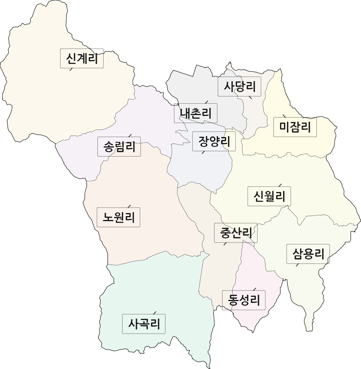 충청북도 진천군 이월면 법정동 리 구분 행정구역 경계 지도