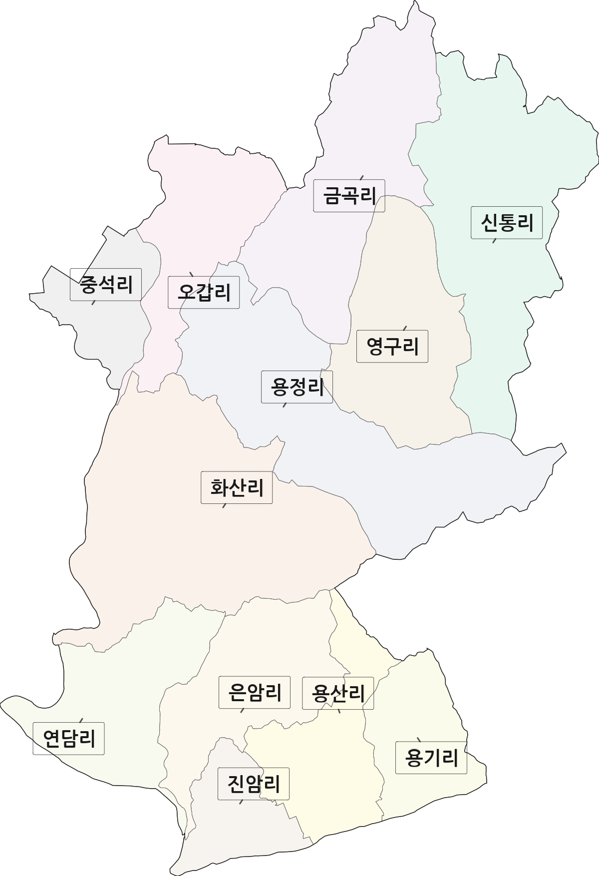 충청북도 진천군 초평면 법정동 리 구분 행정구역 경계 지도