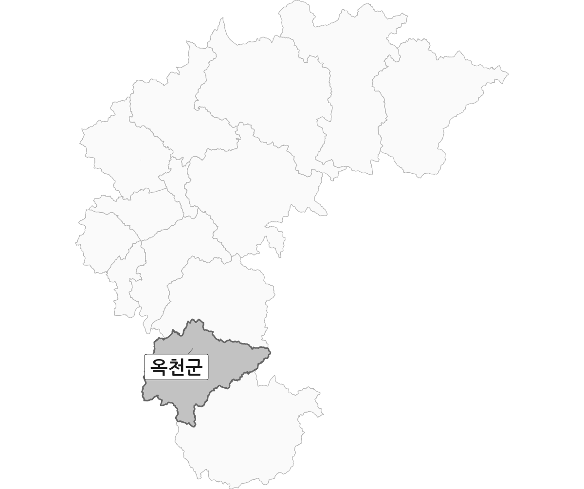충청북도 범위 내 옥천군 행정구역 경계 지도