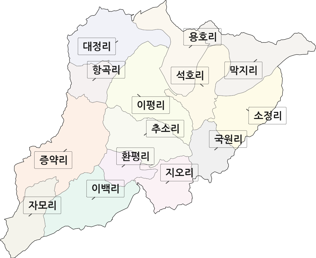 충청북도 옥천군 군북면 법정동 리 구분 행정구역 경계 지도