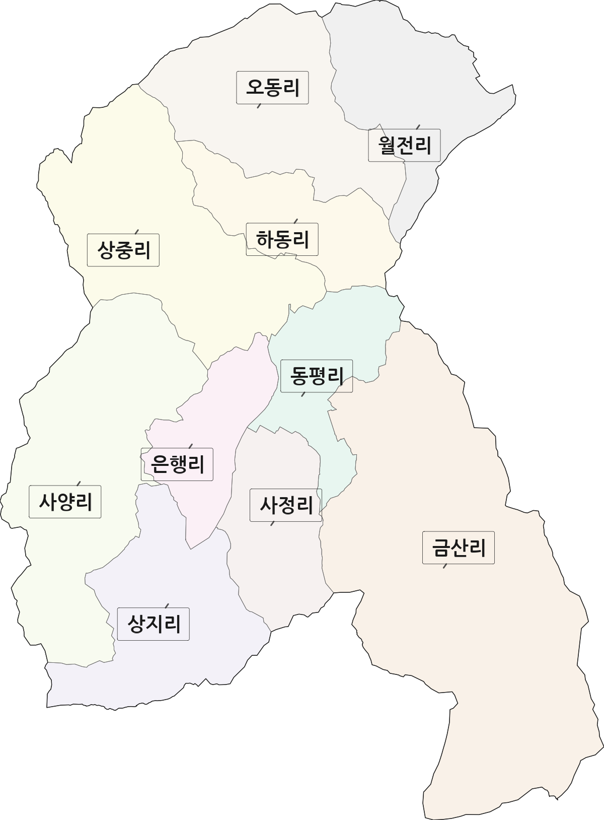 충청북도 옥천군 군서면 법정동 리 구분 행정구역 경계 지도