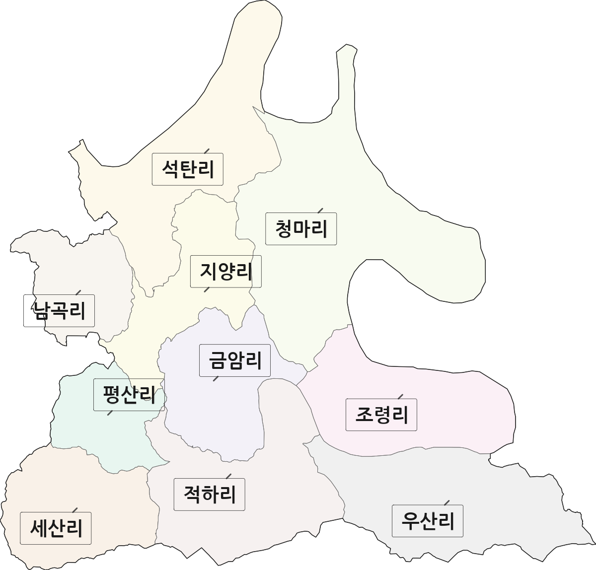 충청북도 옥천군 동이면 법정동 리 구분 행정구역 경계 지도