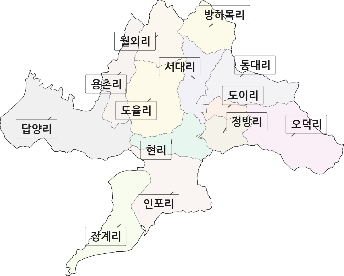 충청북도 옥천군 안내면 법정동 리 구분 행정구역 경계 지도