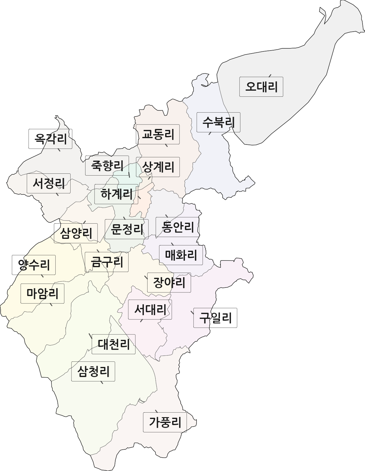 충청북도 옥천군 옥천읍 법정동 리 구분 행정구역 경계 지도