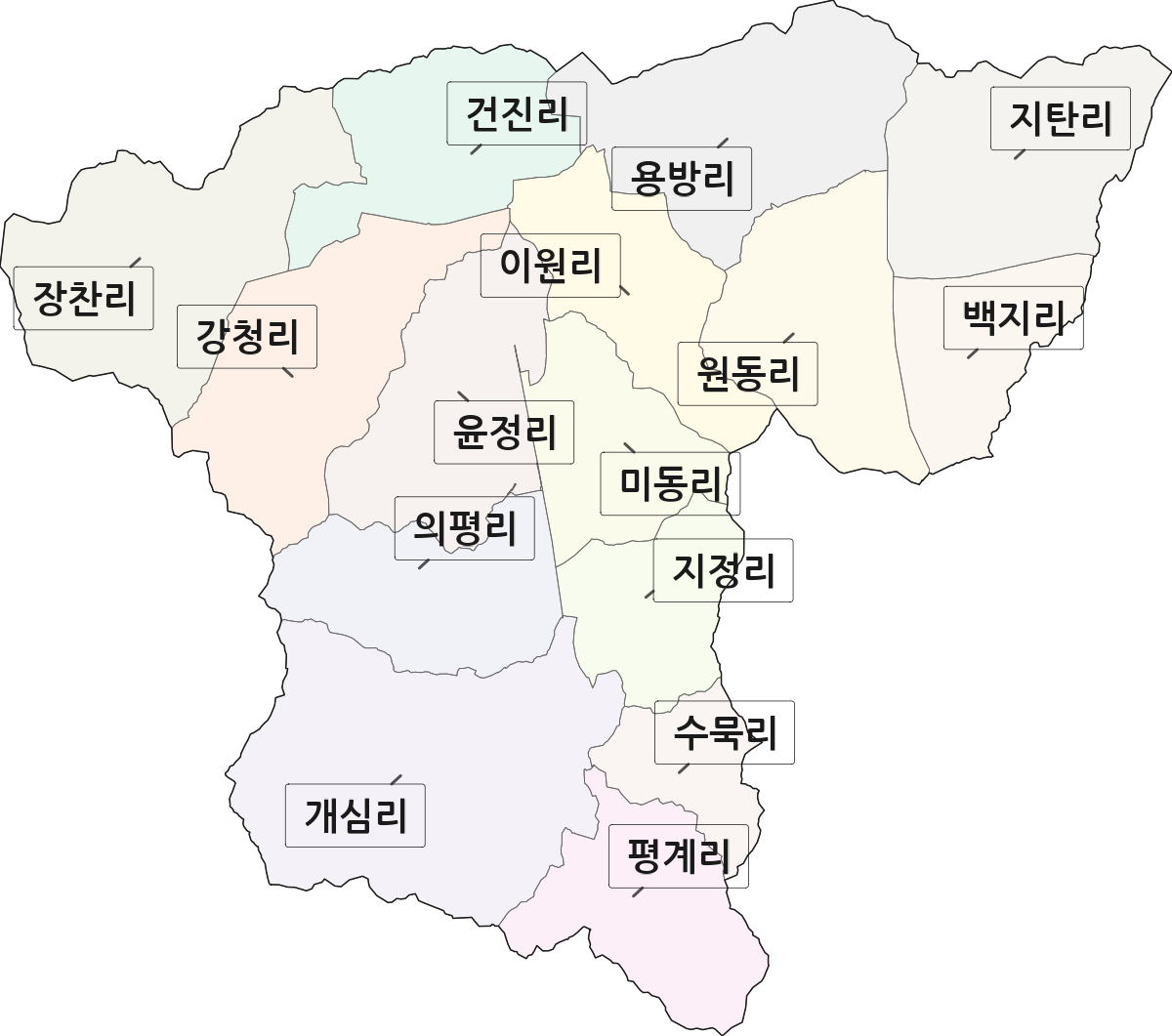 충청북도 옥천군 이원면 법정동 리 구분 행정구역 경계 지도