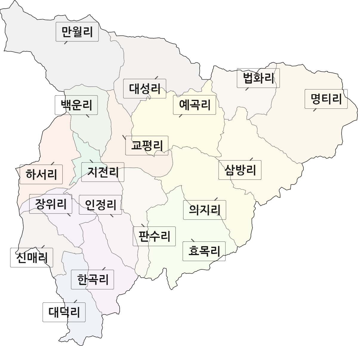 충청북도 옥천군 청산면 법정동 리 구분 행정구역 경계 지도