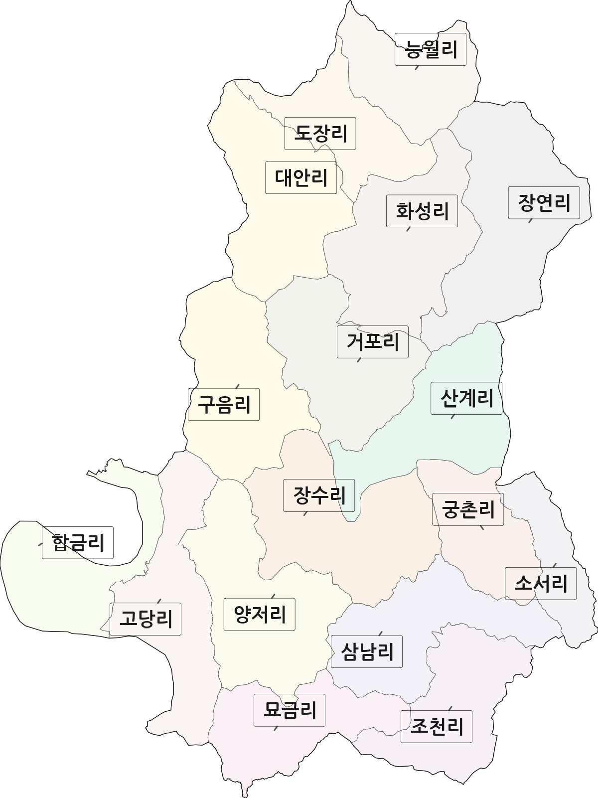 충청북도 옥천군 청성면 법정동 리 구분 행정구역 경계 지도