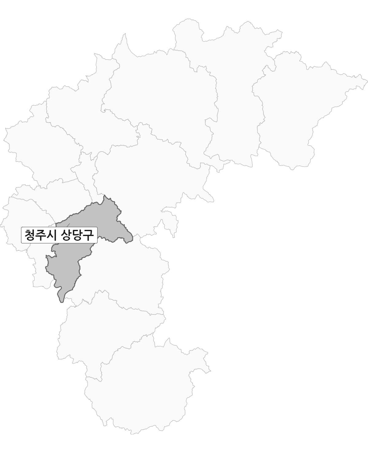 충청북도 범위 내 청주시 상당구 행정구역 경계 지도