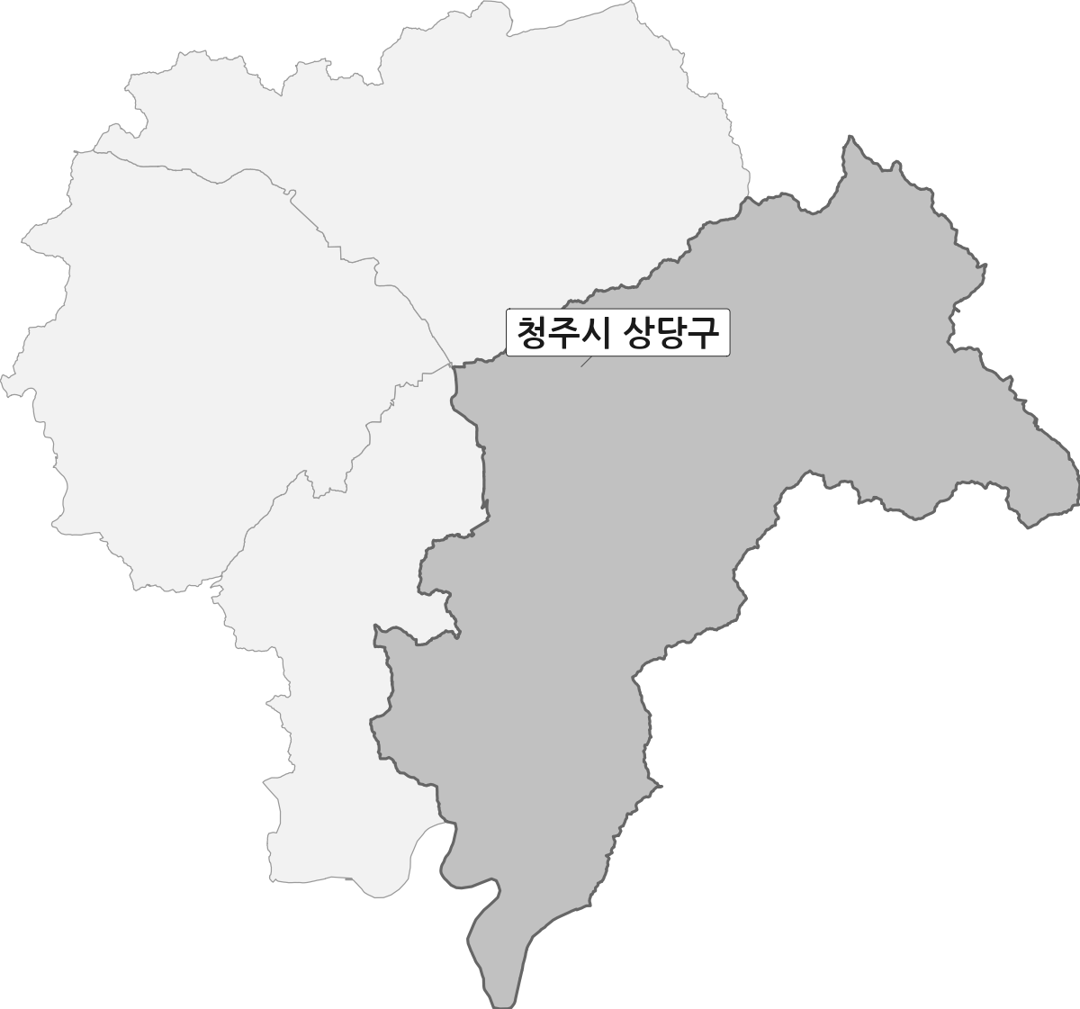 충청북도 청주시 범위 내 상당구 행정구역 경계 지도