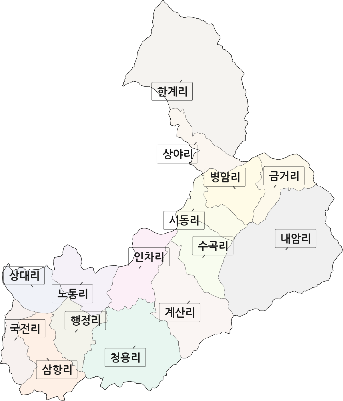 충청북도 청주시 상당구 가덕면 법정동 리 구분 행정구역 경계 지도