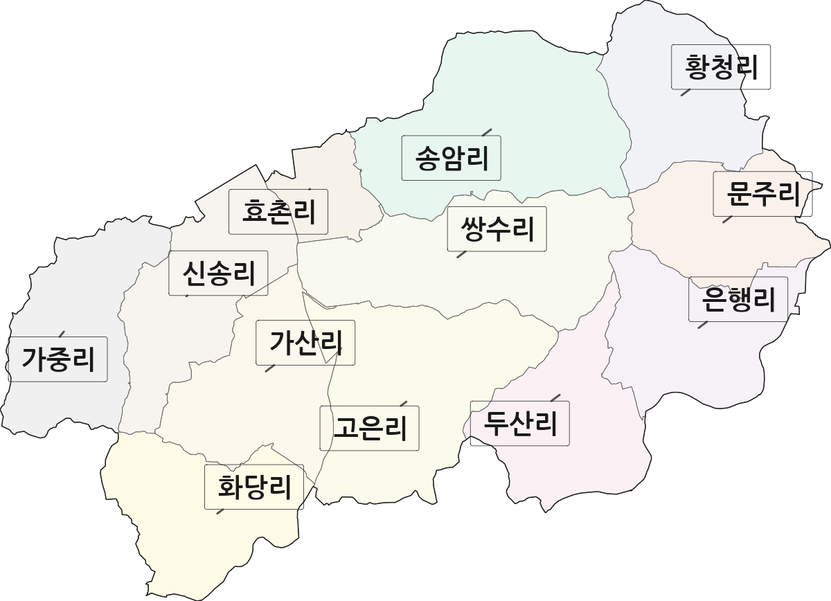 충청북도 청주시 상당구 남일면 법정동 리 구분 행정구역 경계 지도
