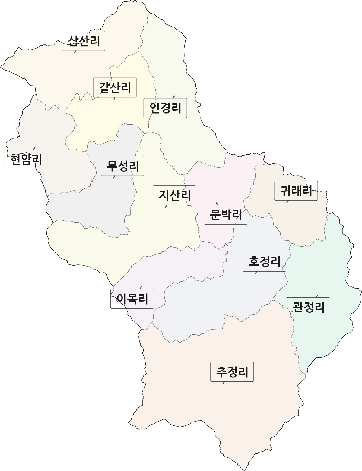 충청북도 청주시 상당구 낭성면 법정동 리 구분 행정구역 경계 지도