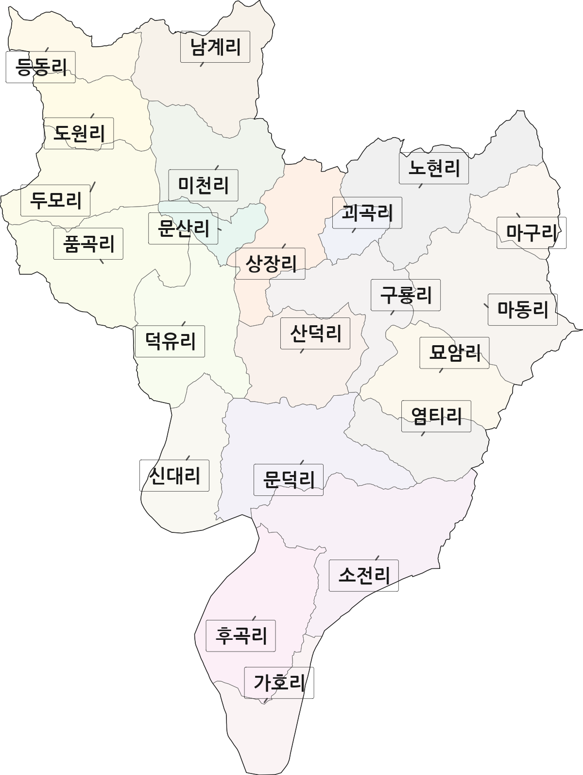 충청북도 청주시 상당구 문의면 법정동 리 구분 행정구역 경계 지도