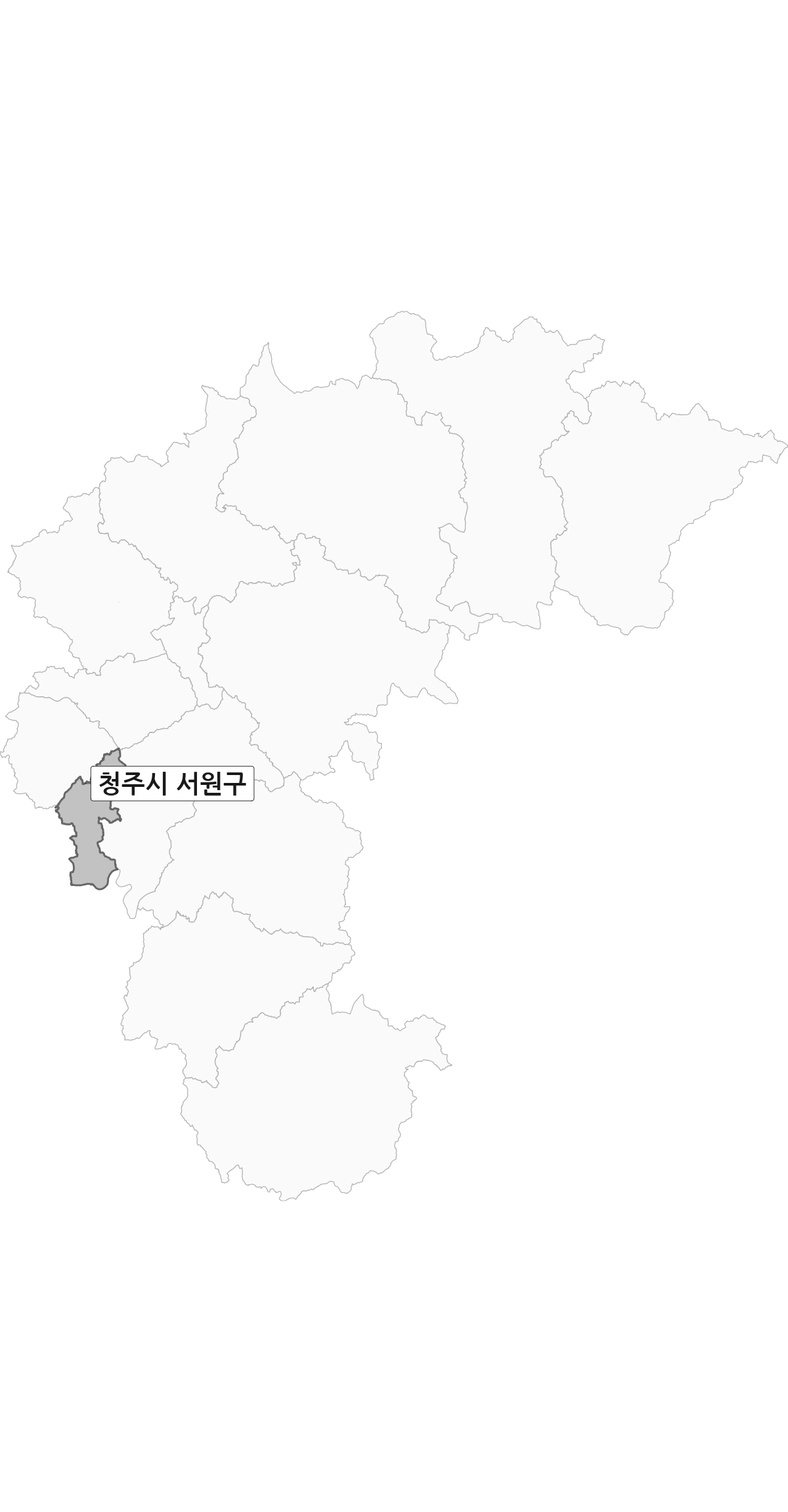 충청북도 범위 내 청주시 서원구 행정구역 경계 지도
