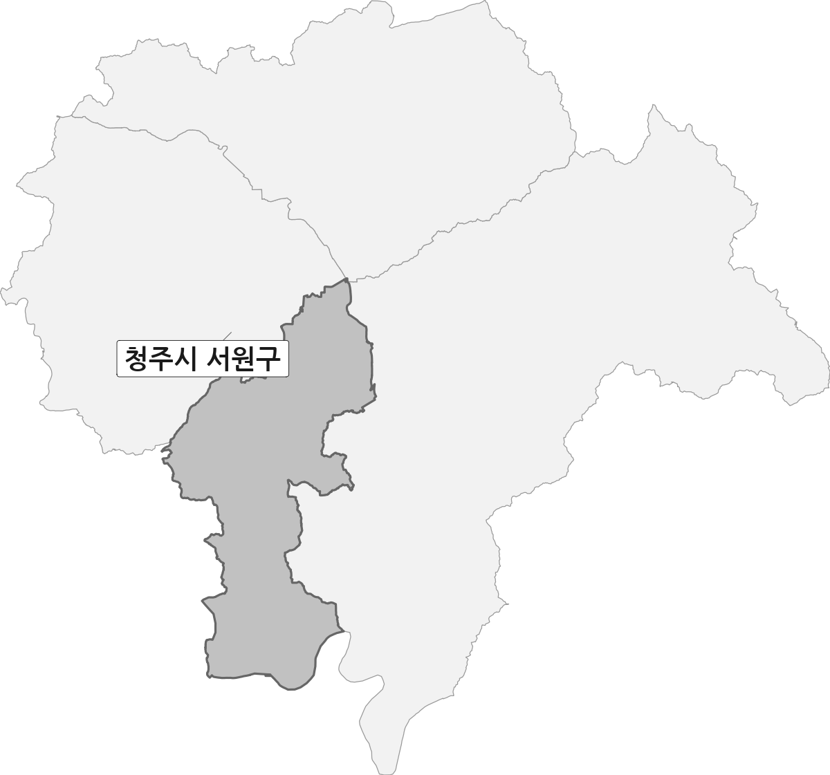 충청북도 청주시 범위 내 서원구 행정구역 경계 지도