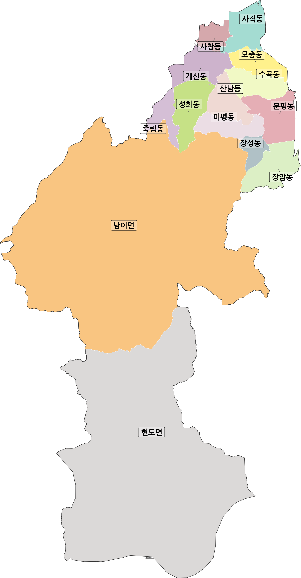 충청북도 청주시 서원구 법정동 행정구역 경계 지도