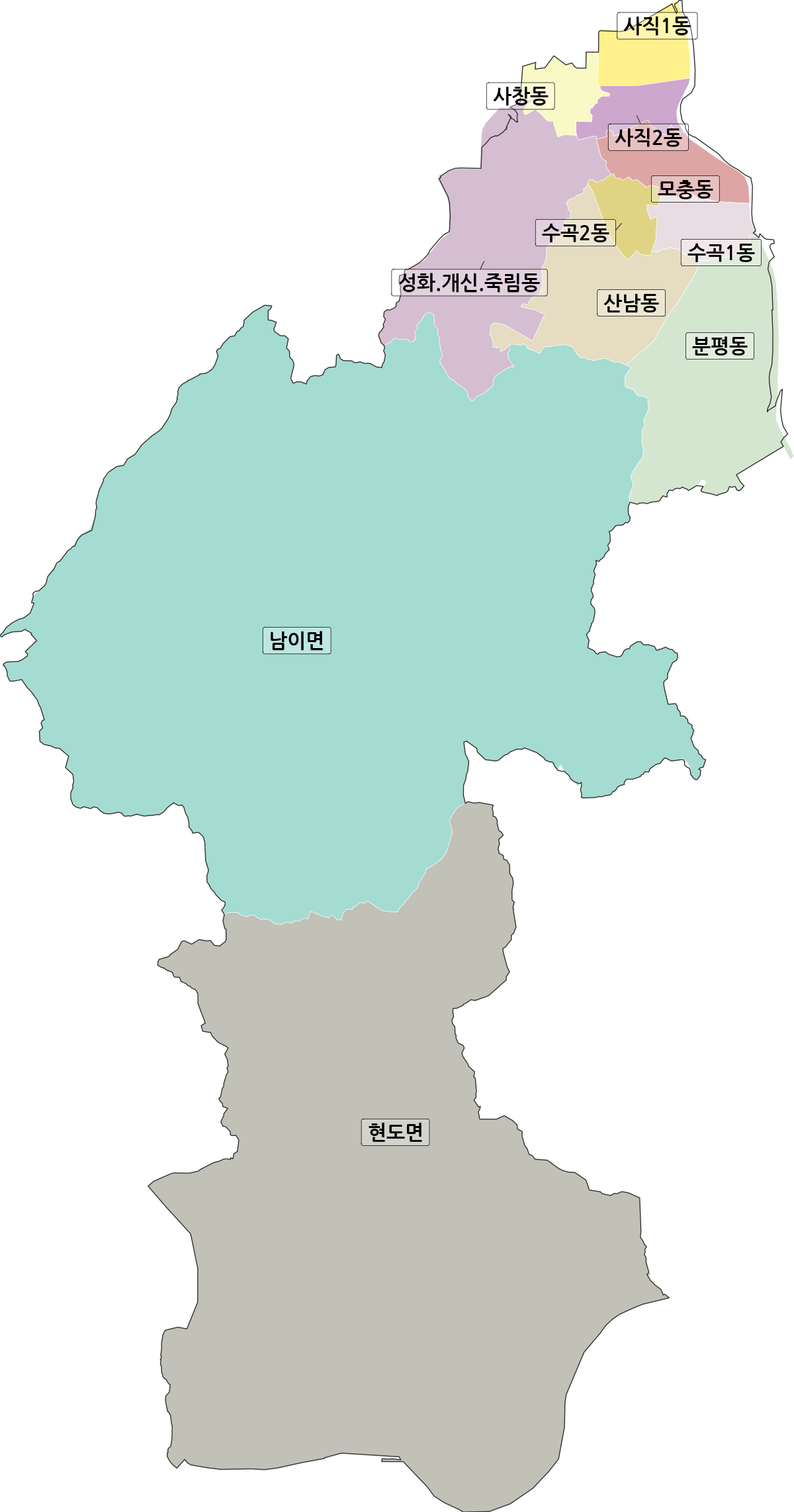 충청북도 청주시 서원구 행정동 행정구역 경계 지도