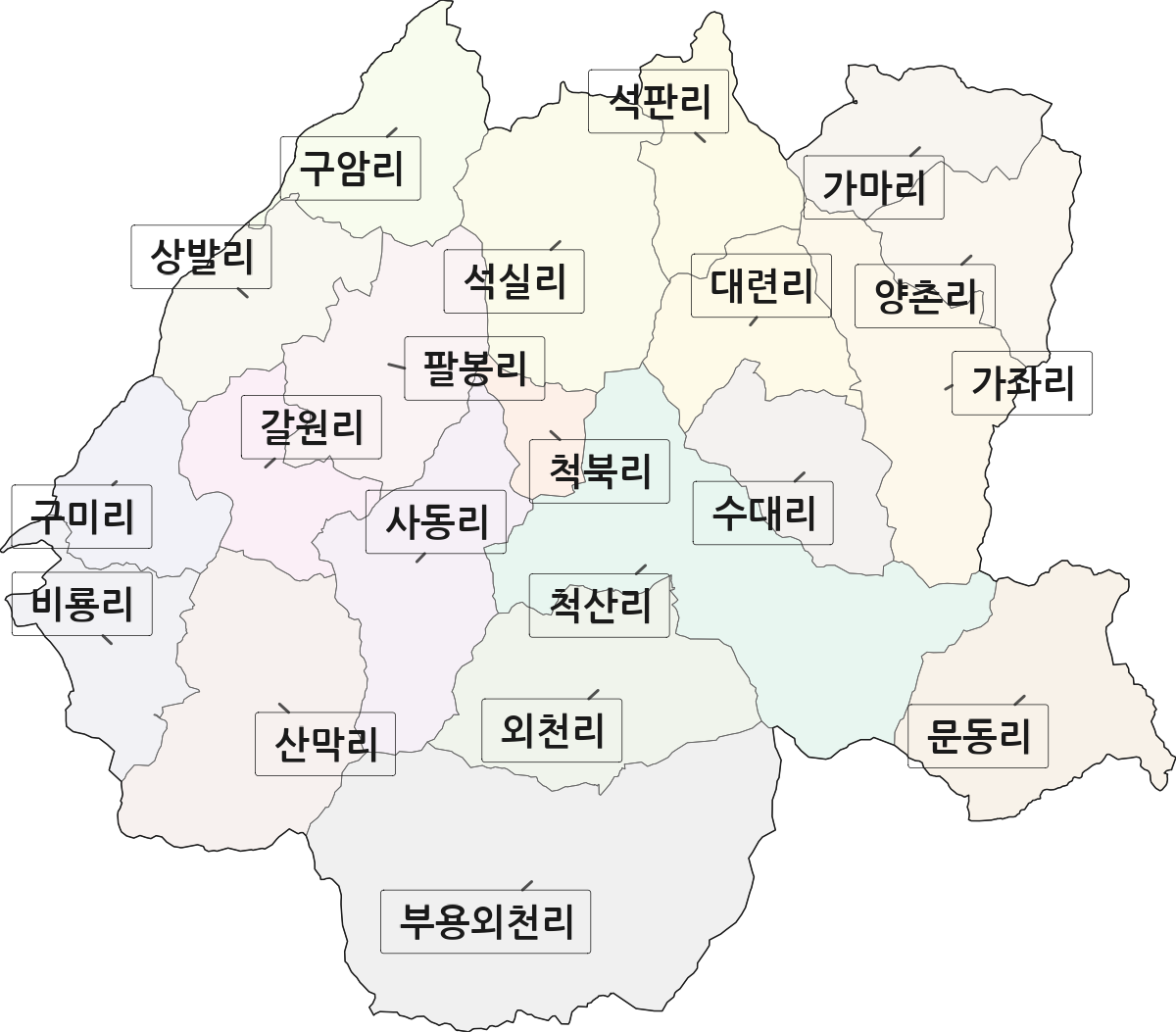 충청북도 청주시 서원구 남이면 법정동 리 구분 행정구역 경계 지도