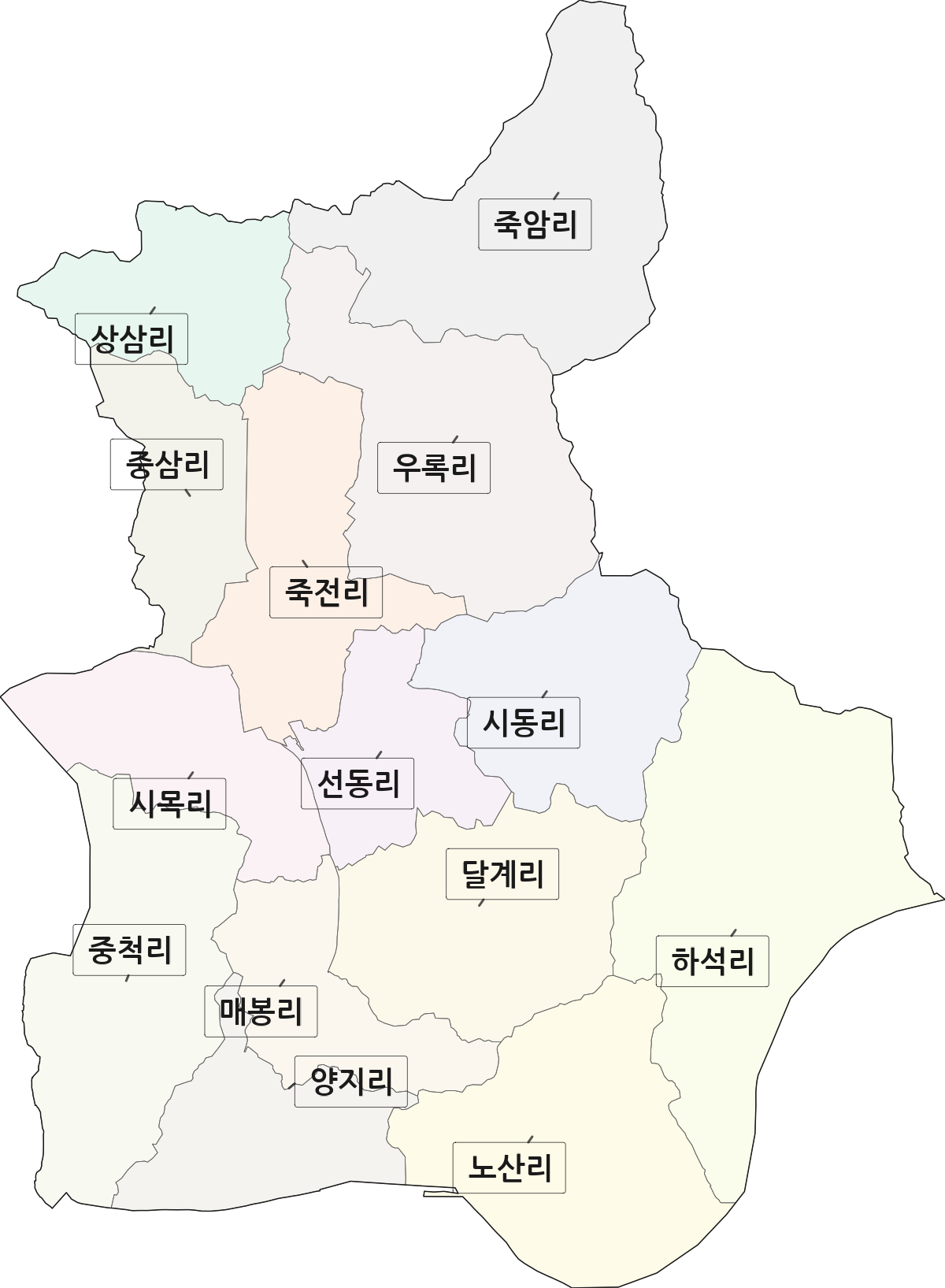 충청북도 청주시 서원구 현도면 법정동 리 구분 행정구역 경계 지도