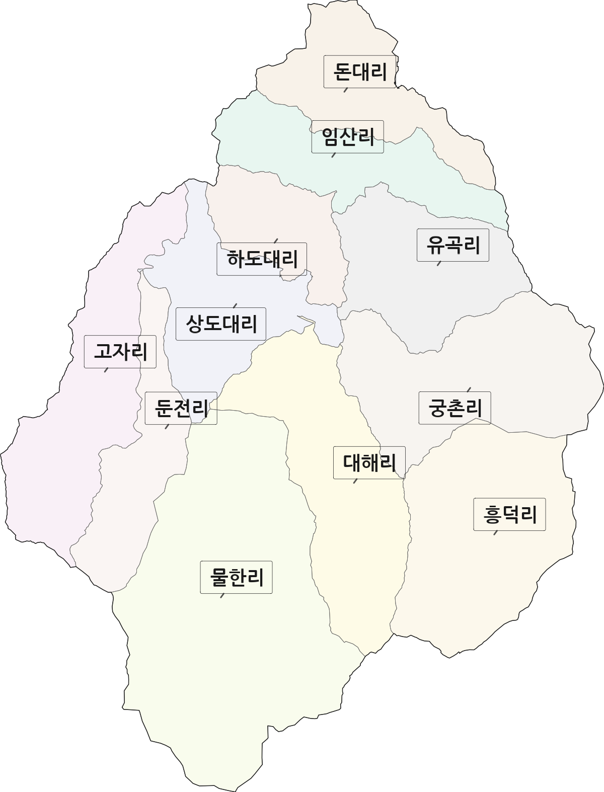 충청북도 영동군 상촌면 법정동 리 구분 행정구역 경계 지도