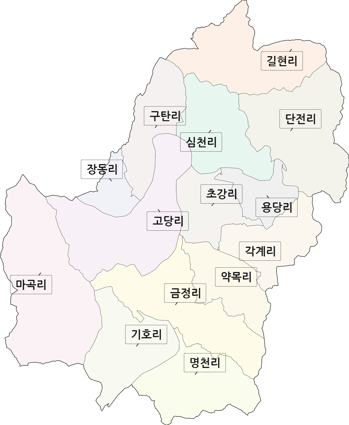 충청북도 영동군 심천면 법정동 리 구분 행정구역 경계 지도