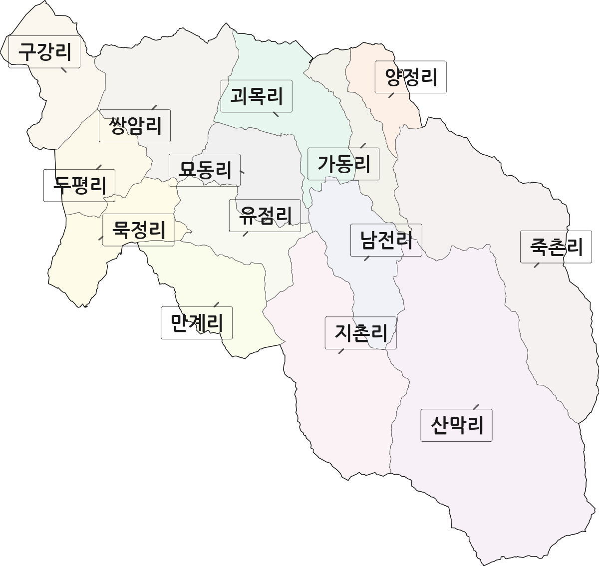 충청북도 영동군 양강면 법정동 리 구분 행정구역 경계 지도