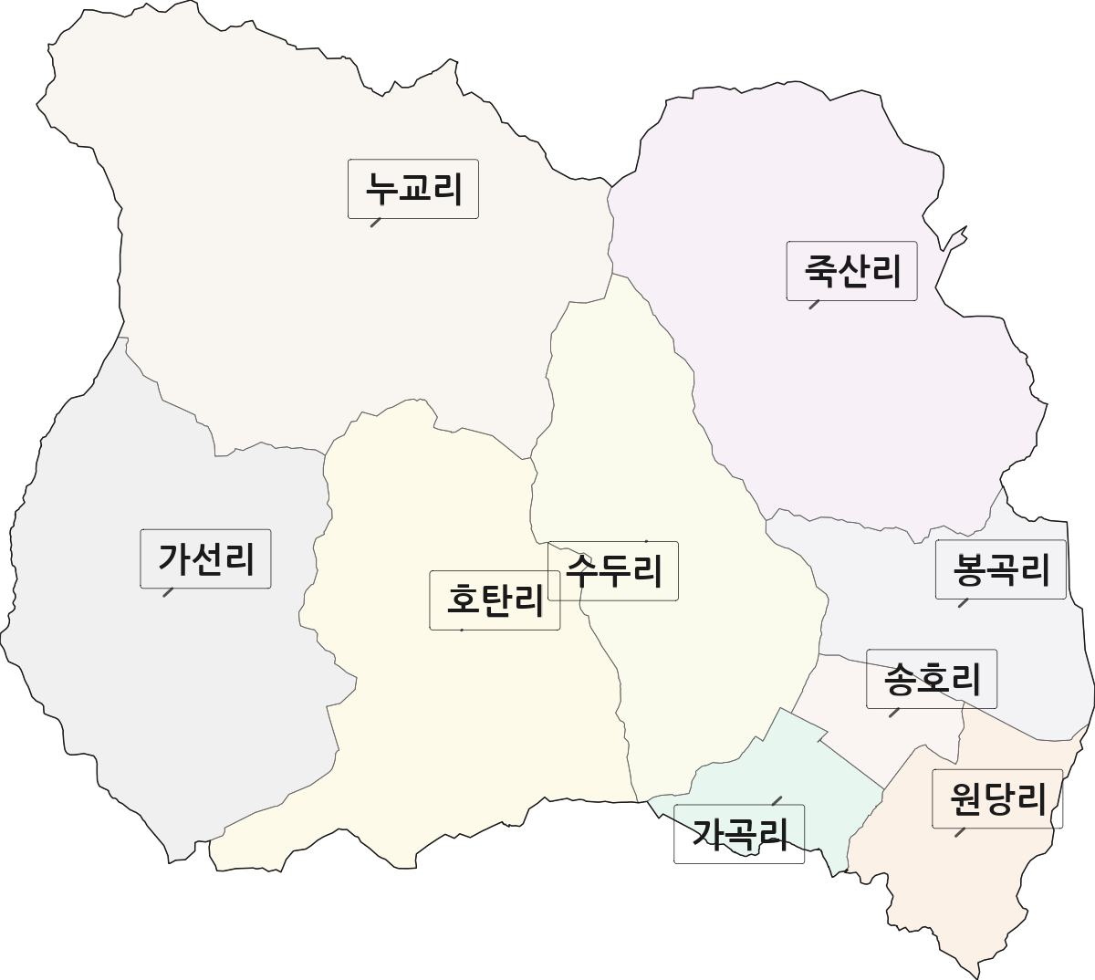 충청북도 영동군 양산면 법정동 리 구분 행정구역 경계 지도