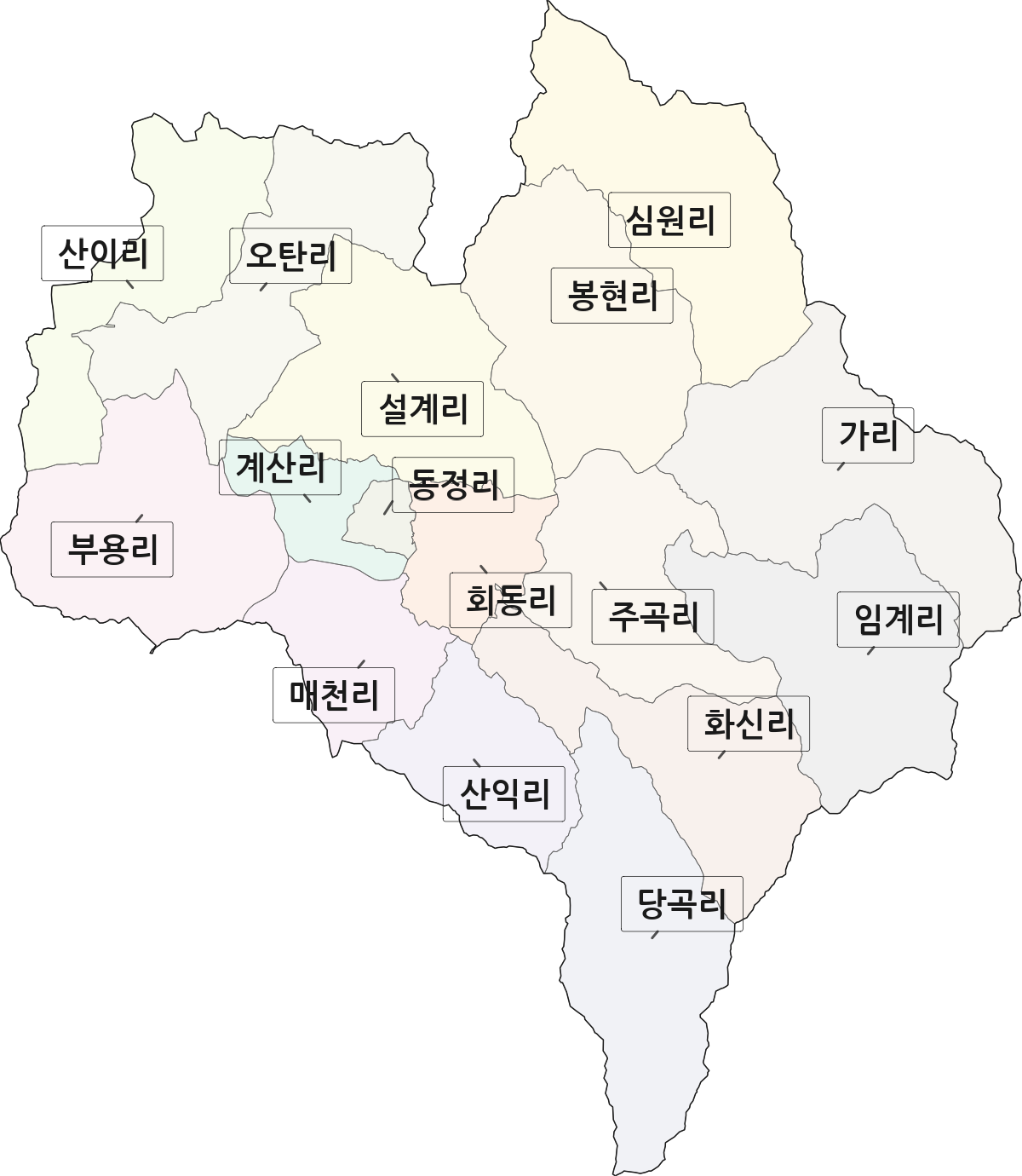 충청북도 영동군 영동읍 법정동 리 구분 행정구역 경계 지도