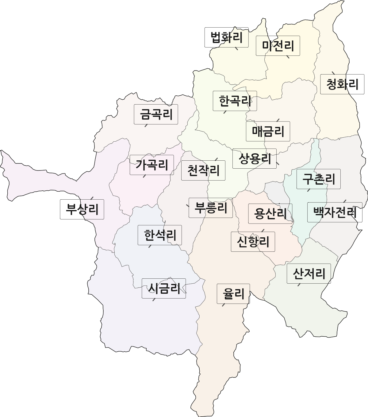 충청북도 영동군 용산면 법정동 리 구분 행정구역 경계 지도