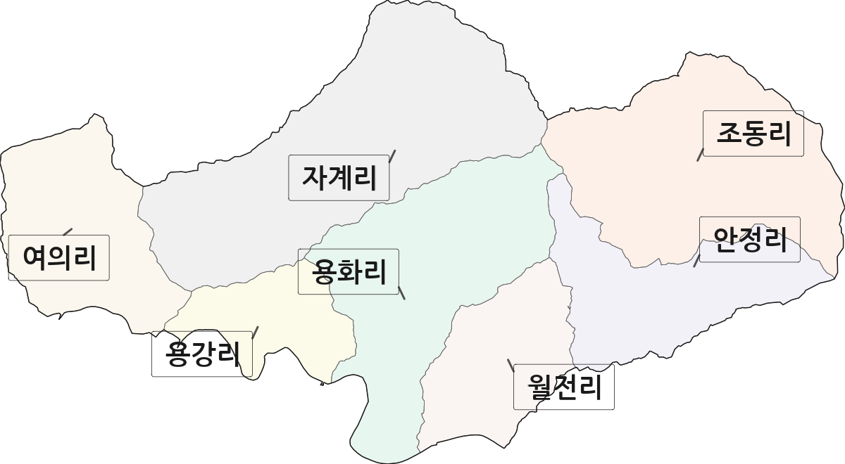 충청북도 영동군 용화면 법정동 리 구분 행정구역 경계 지도