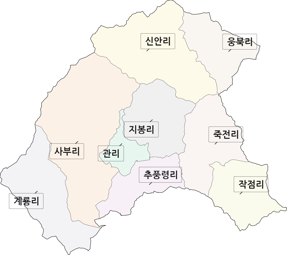 충청북도 영동군 추풍령면 법정동 리 구분 행정구역 경계 지도
