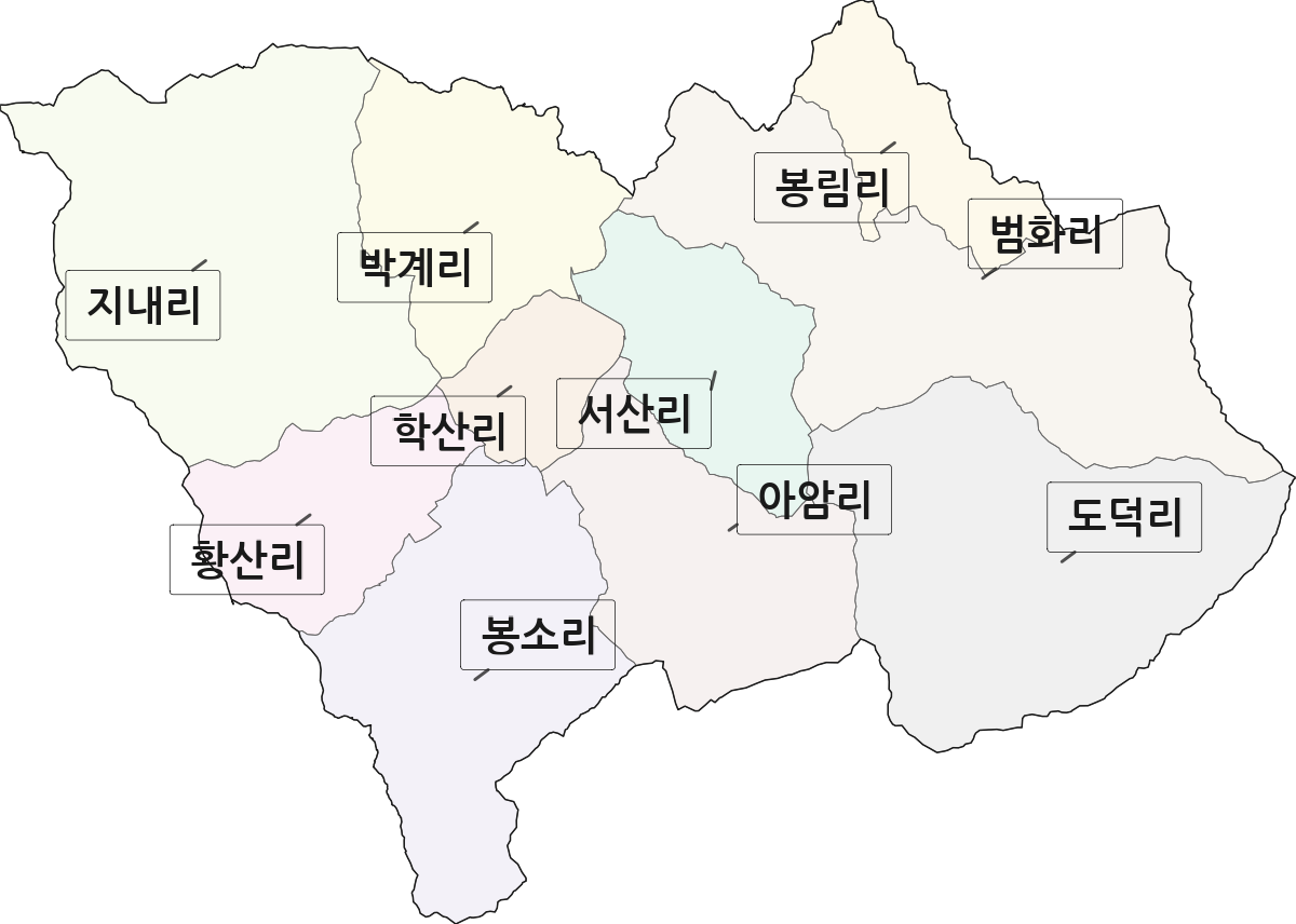충청북도 영동군 학산면 법정동 리 구분 행정구역 경계 지도