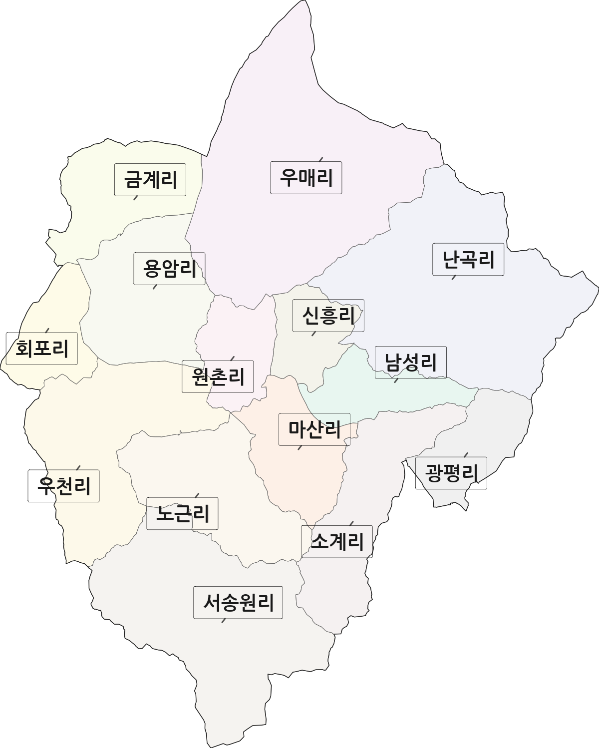 충청북도 영동군 황간면 법정동 리 구분 행정구역 경계 지도