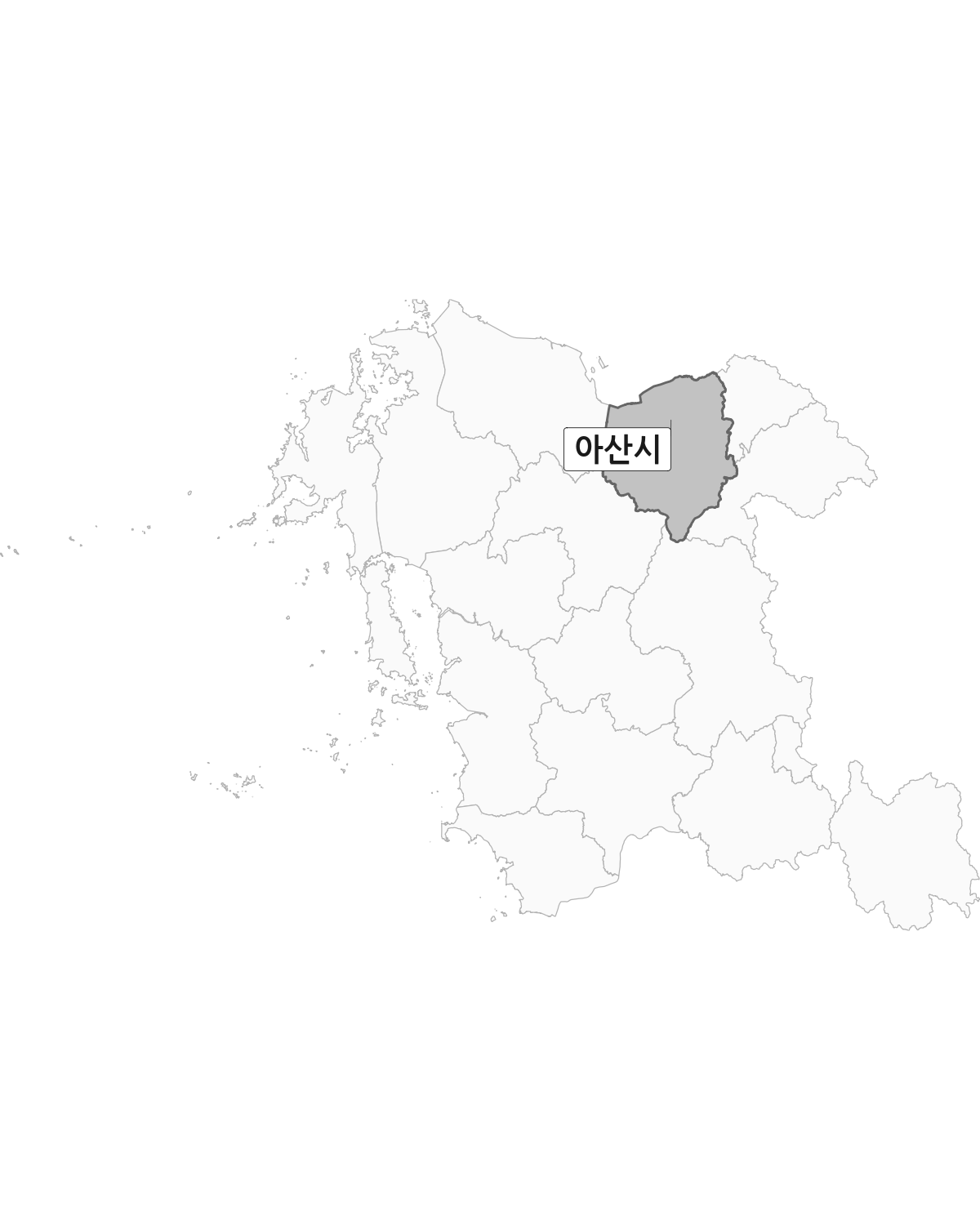 충청남도 범위 내 아산시 행정구역 경계 지도