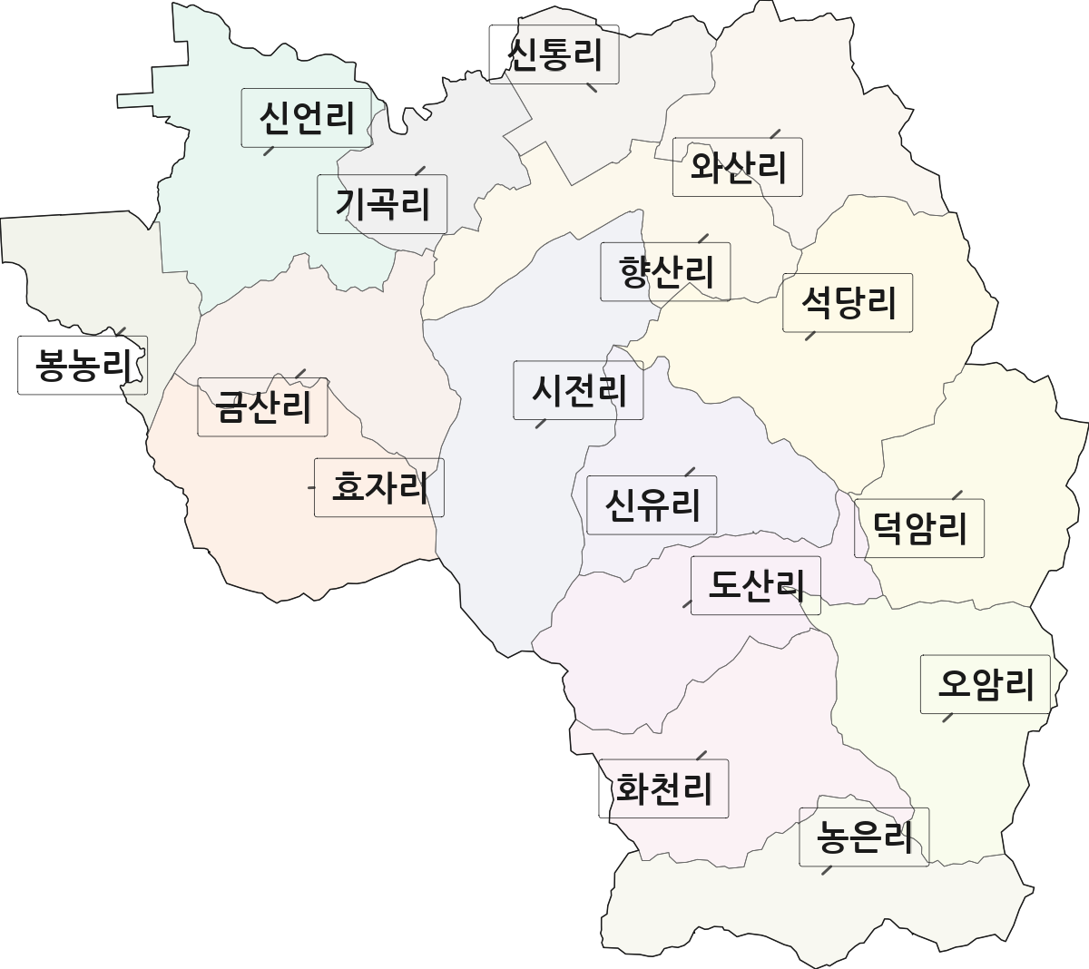충청남도 아산시 도고면 법정동 리 구분 행정구역 경계 지도