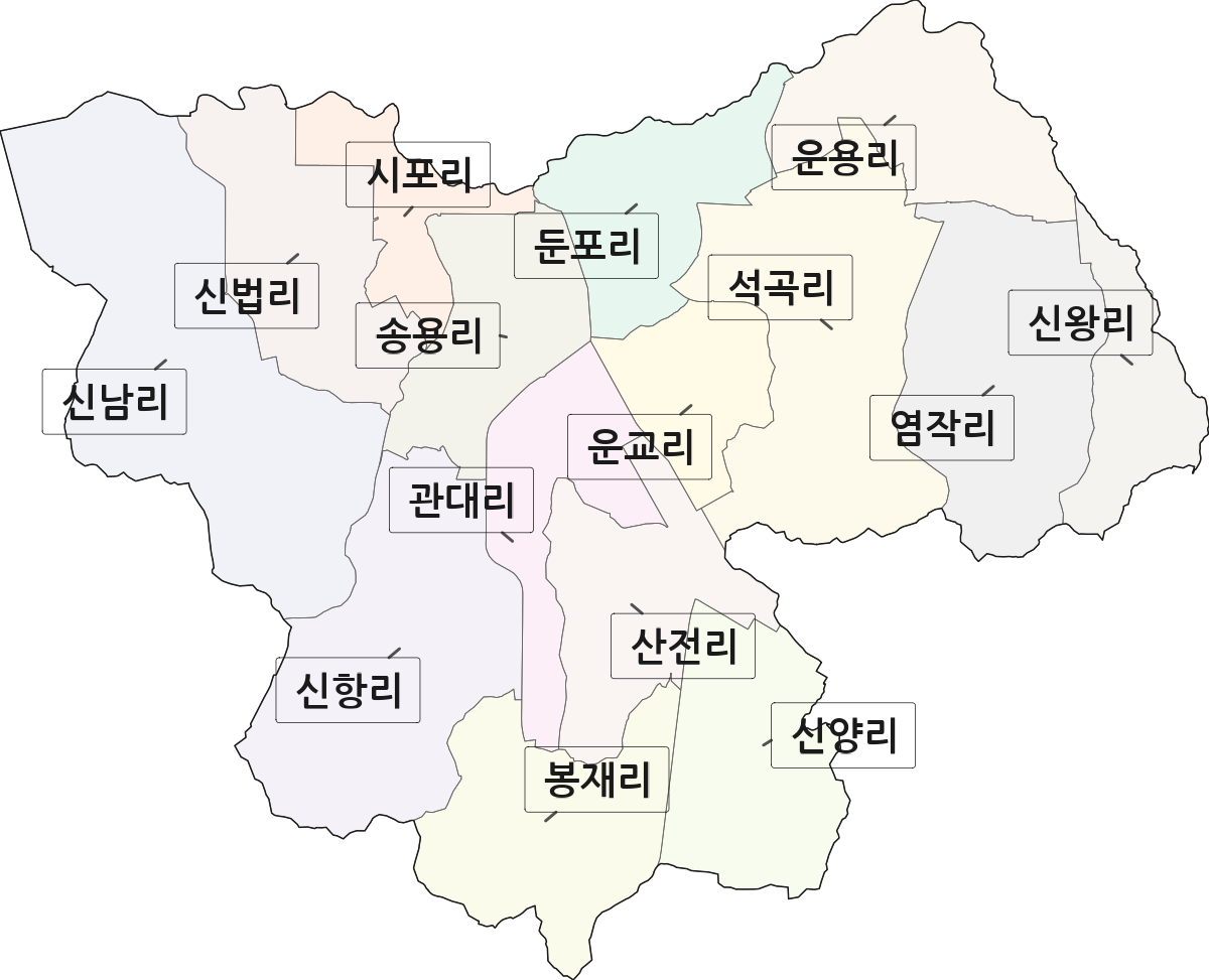 충청남도 아산시 둔포면 법정동 리 구분 행정구역 경계 지도