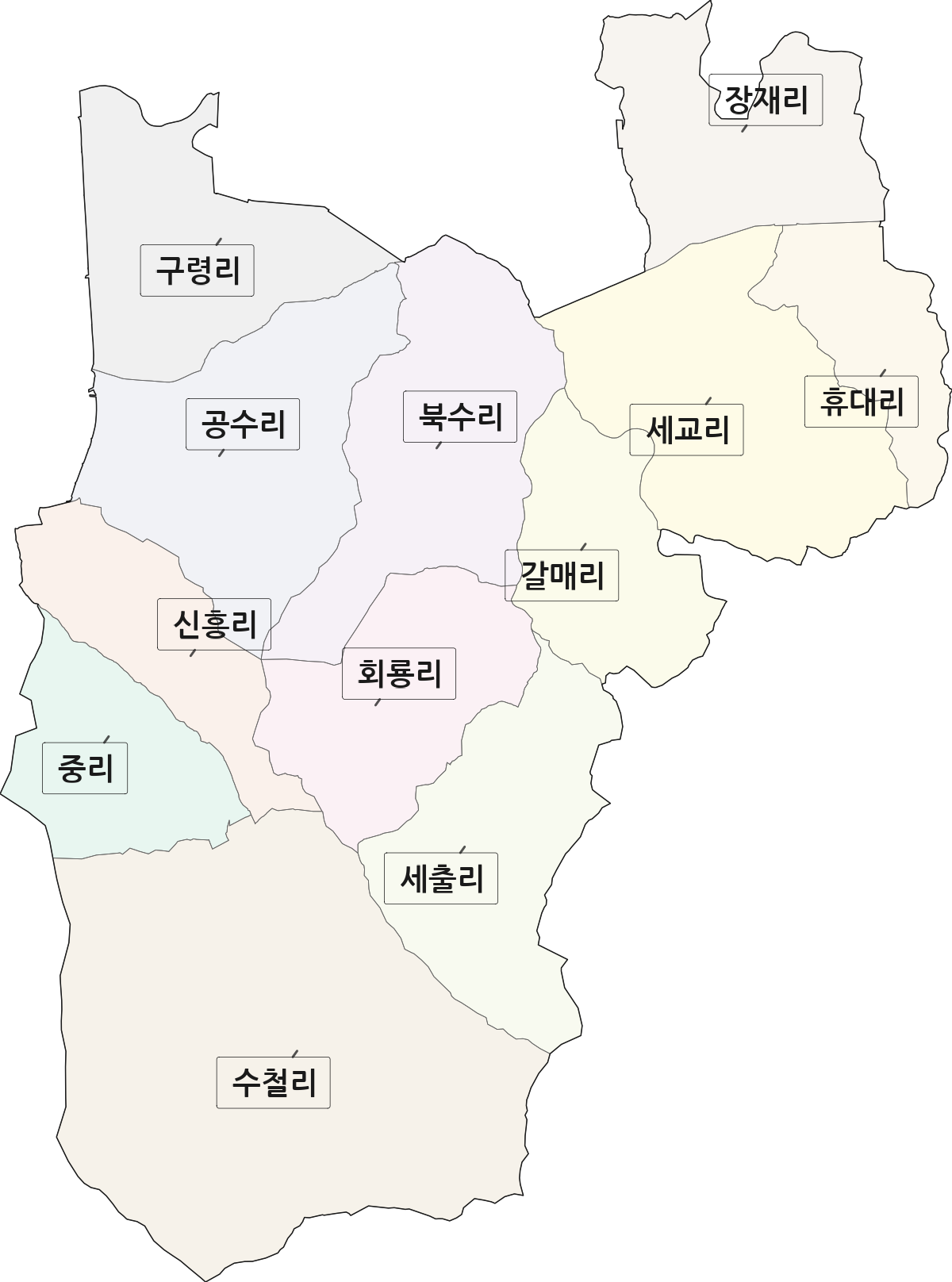 충청남도 아산시 배방읍 법정동 리 구분 행정구역 경계 지도