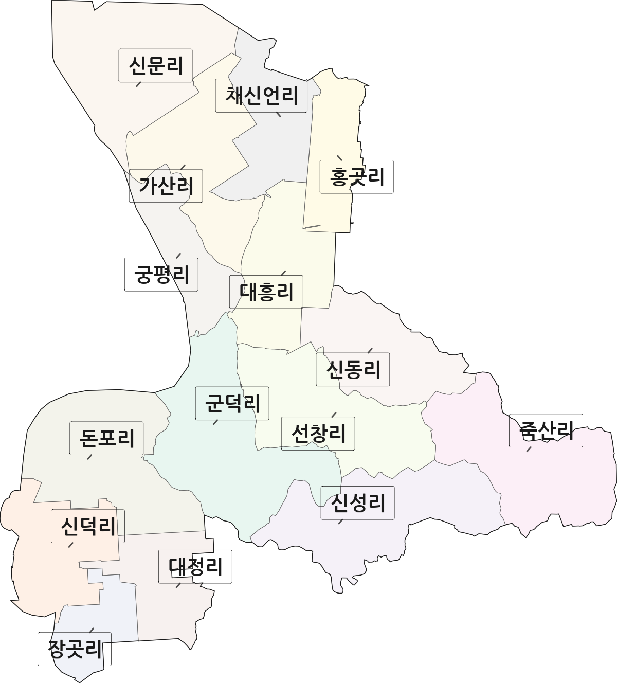 충청남도 아산시 선장면 법정동 리 구분 행정구역 경계 지도
