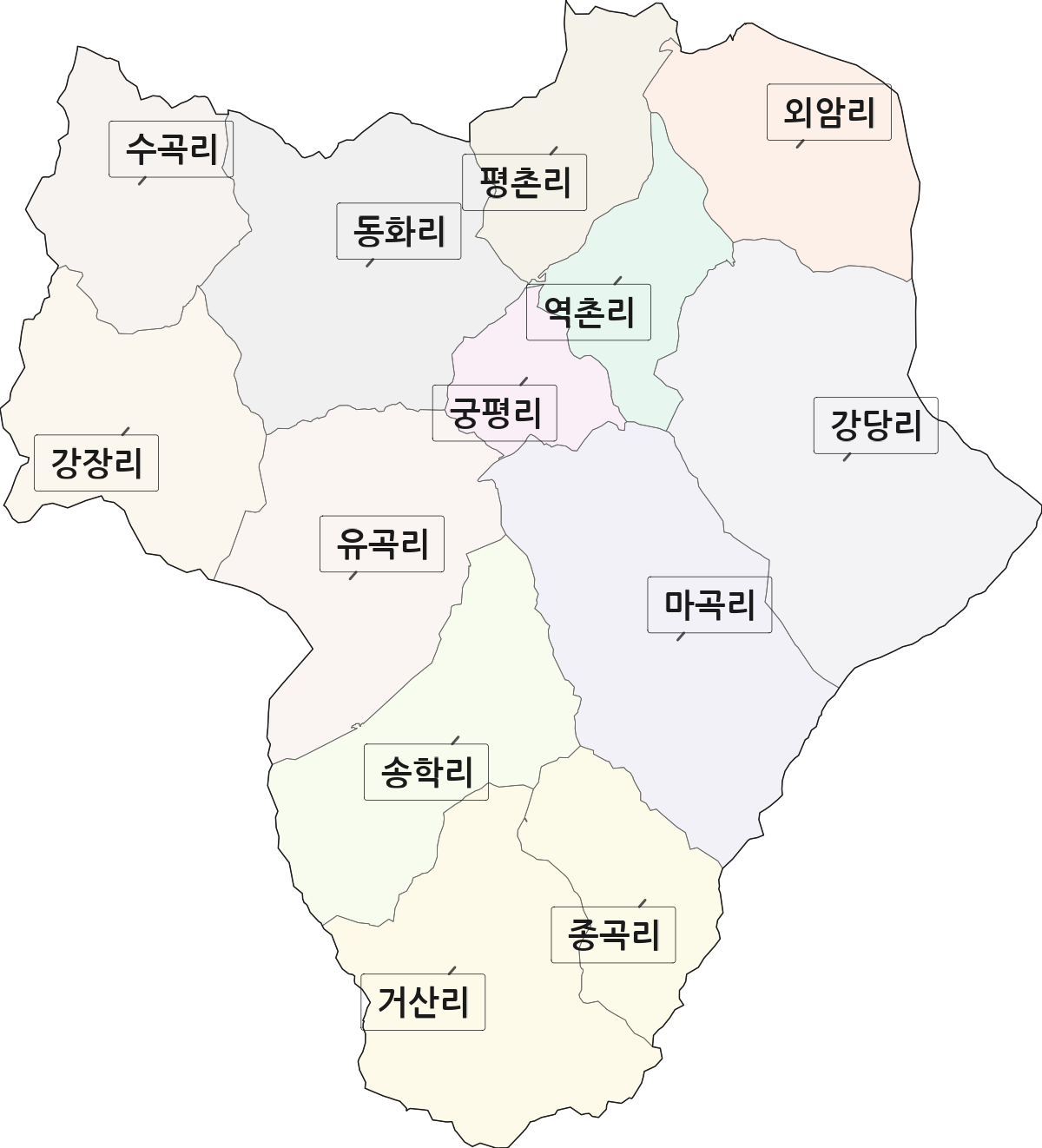 충청남도 아산시 송악면 법정동 리 구분 행정구역 경계 지도