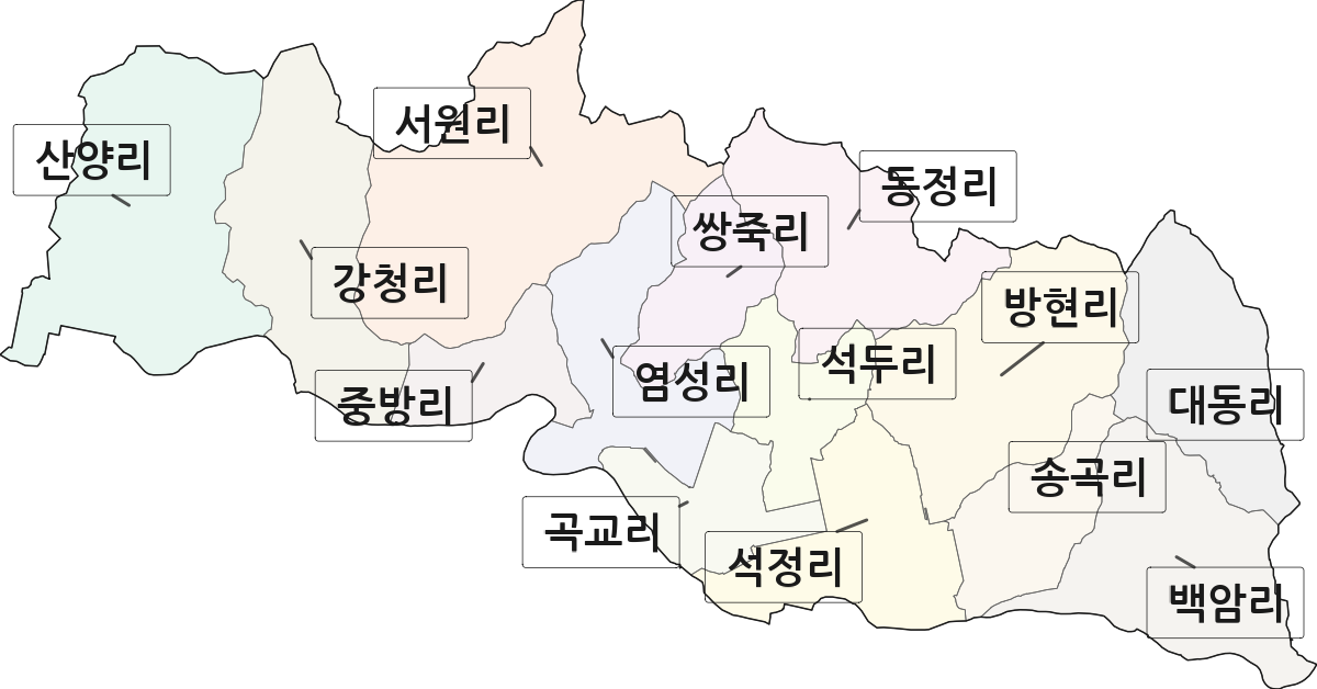 충청남도 아산시 염치읍 법정동 리 구분 행정구역 경계 지도