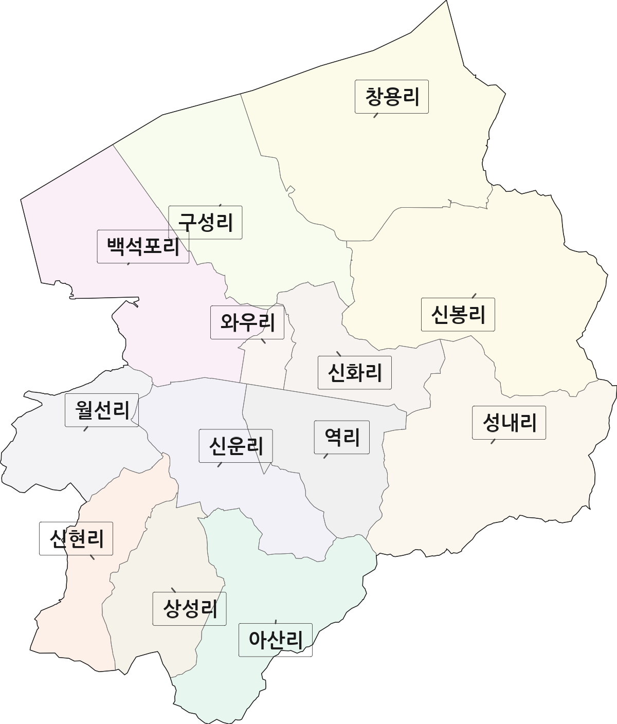 충청남도 아산시 영인면 법정동 리 구분 행정구역 경계 지도