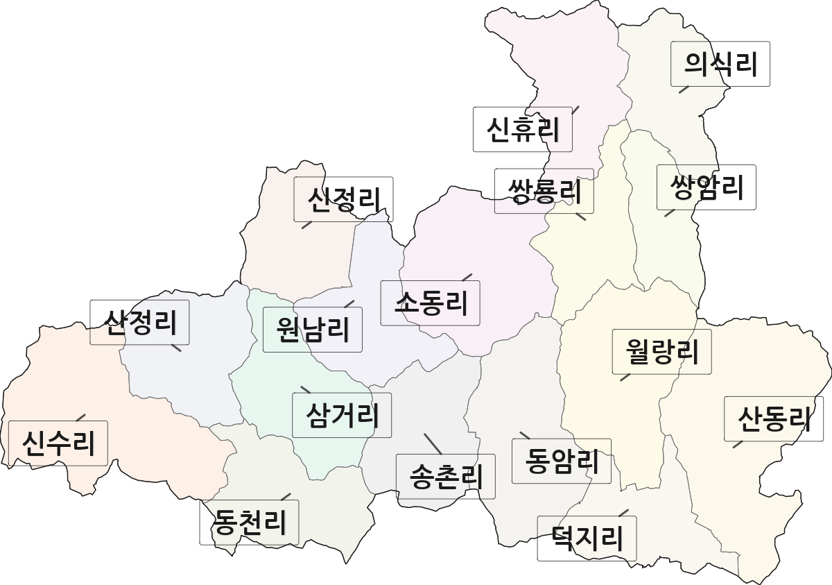 충청남도 아산시 음봉면 법정동 리 구분 행정구역 경계 지도