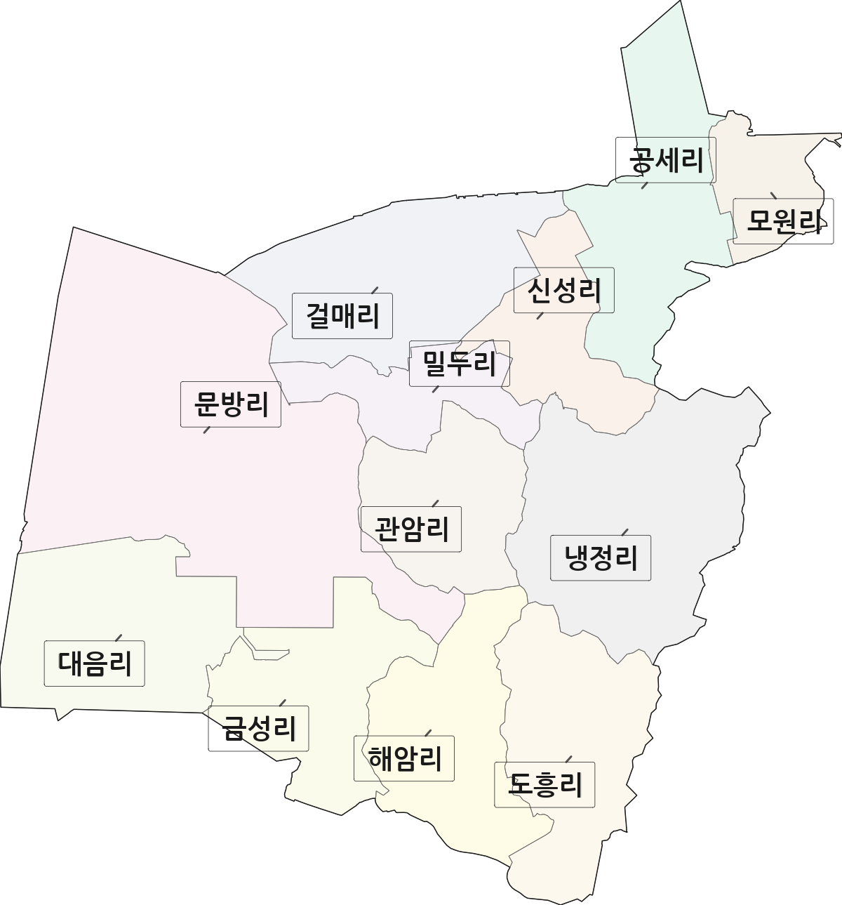 충청남도 아산시 인주면 법정동 리 구분 행정구역 경계 지도