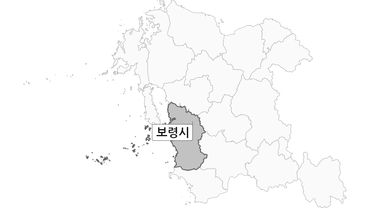 충청남도 범위 내 보령시 행정구역 경계 지도