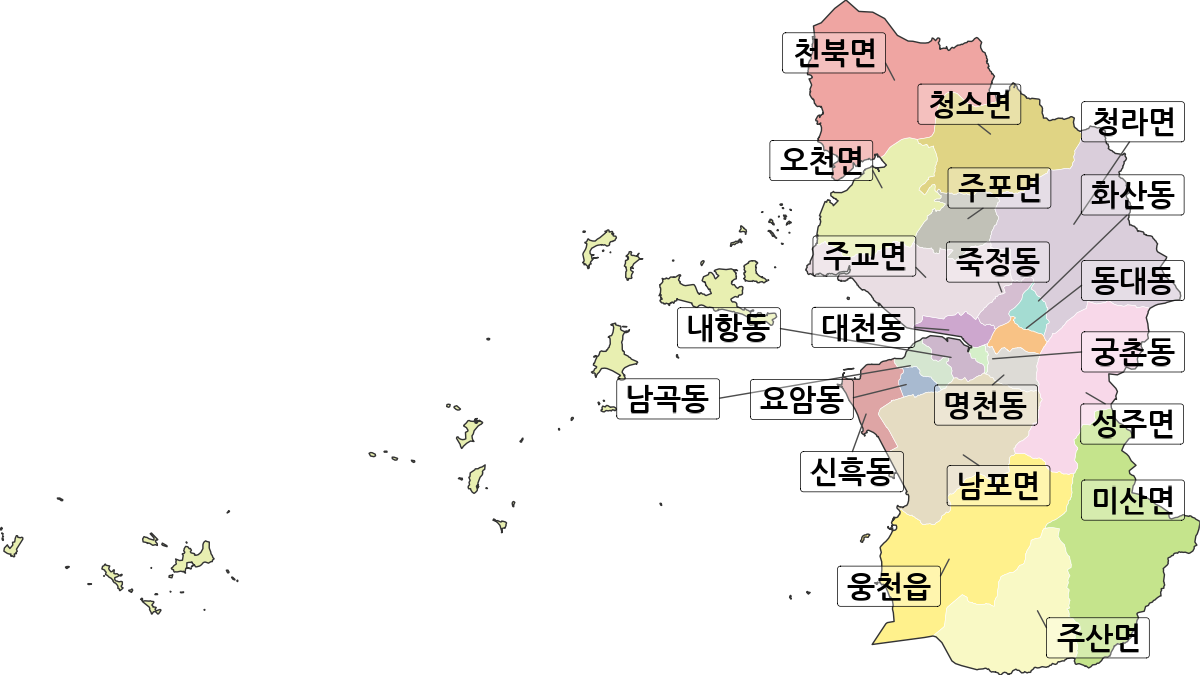 충청남도 보령시 법정동 행정구역 경계 지도