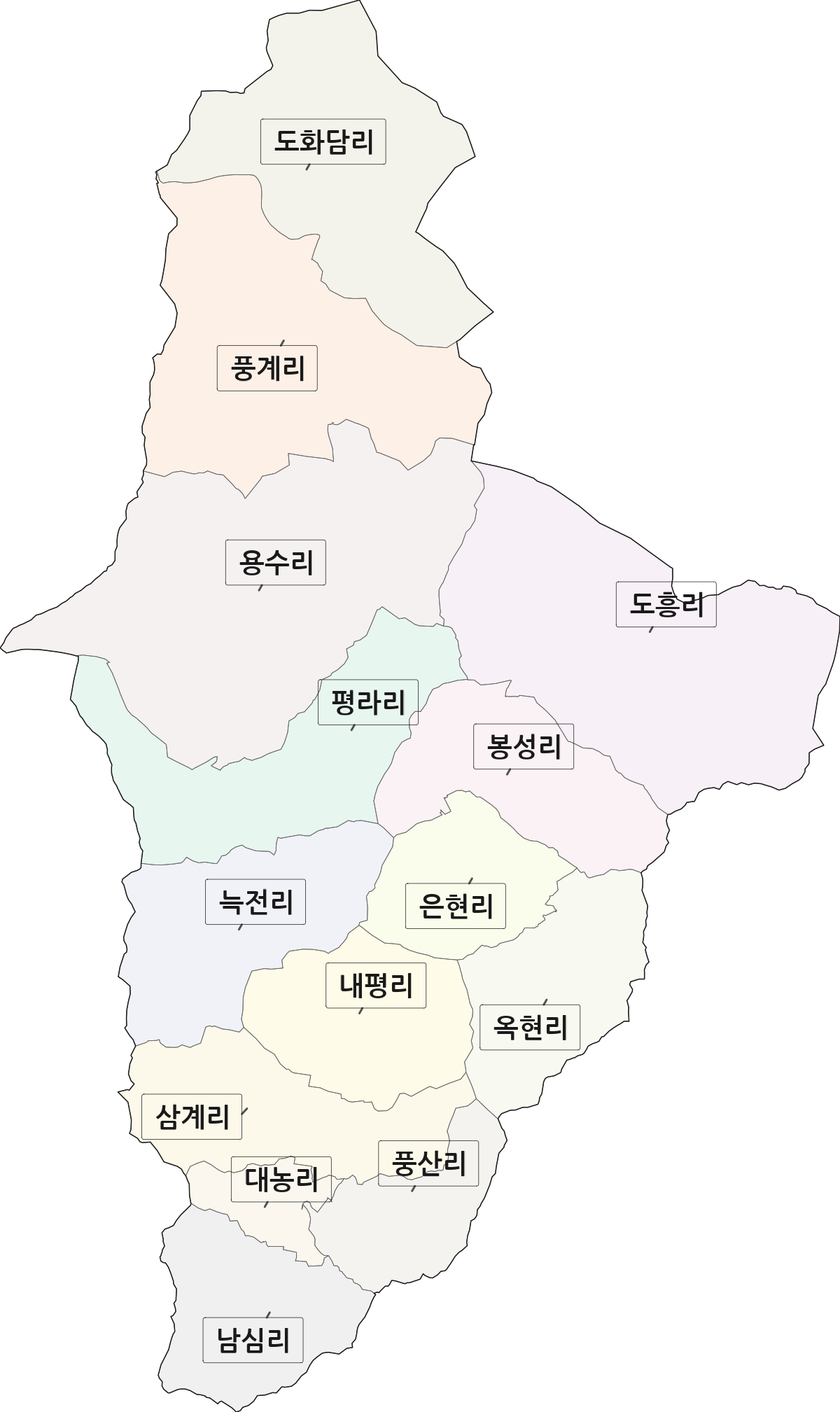 충청남도 보령시 미산면 법정동 리 구분 행정구역 경계 지도