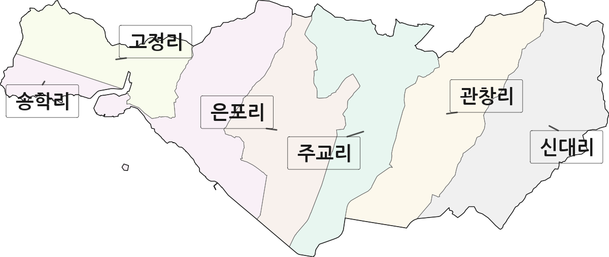 충청남도 보령시 주교면 법정동 리 구분 행정구역 경계 지도