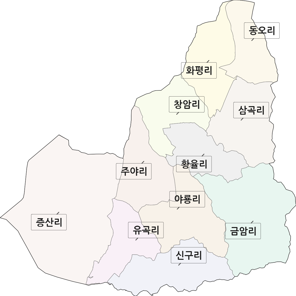 충청남도 보령시 주산면 법정동 리 구분 행정구역 경계 지도